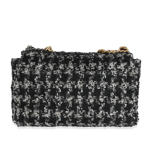 131735 pv Chanel Black White Metallic Houndstooth Tweed Chanel 19 Maxi Flap Bag