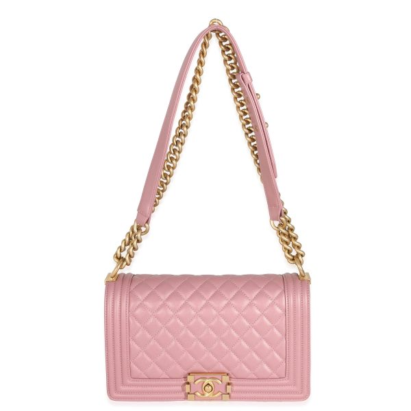 131736 bv Chanel Metallic Pink Calfskin Medium Boy Bag