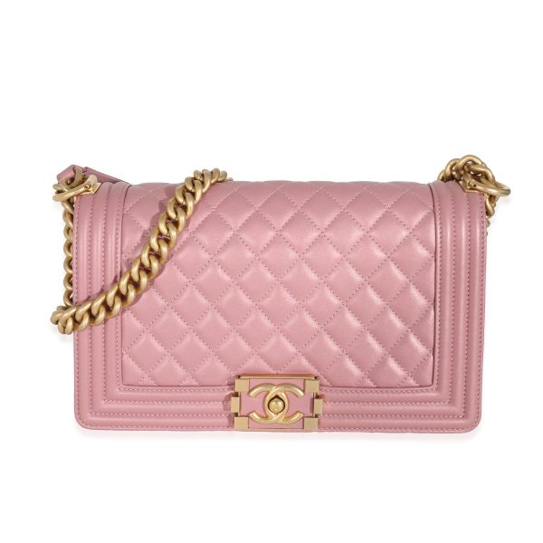 131736 fv Chanel Metallic Pink Calfskin Medium Boy Bag