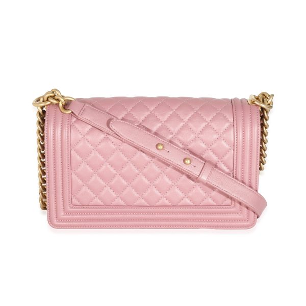 131736 pv Chanel Metallic Pink Calfskin Medium Boy Bag