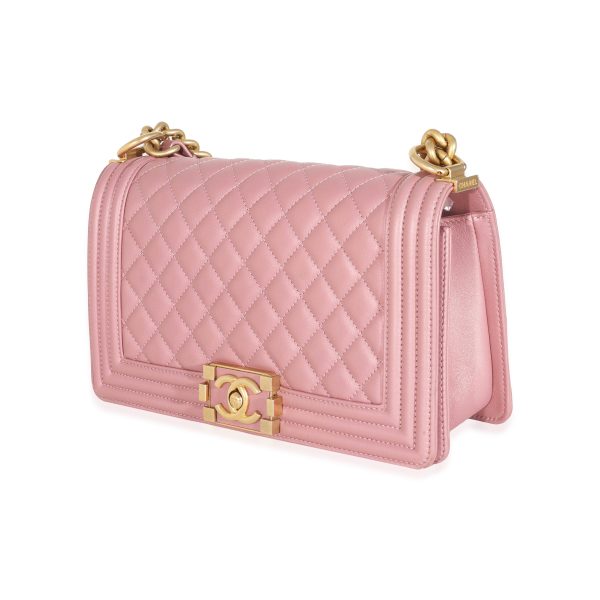 131736 sv Chanel Metallic Pink Calfskin Medium Boy Bag