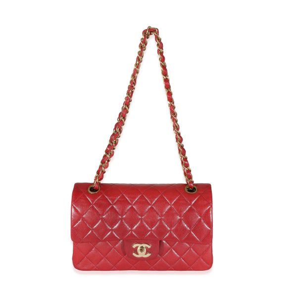 131749 bv Chanel Vintage 24k Red Quilted Lambskin Small Classic Double Flap Bag