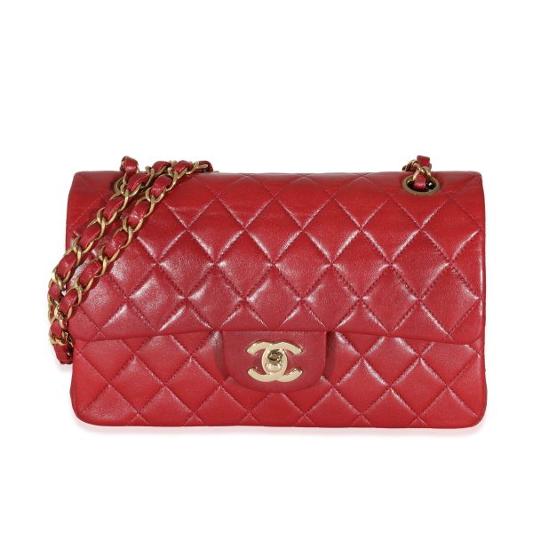 131749 fv Chanel Vintage 24k Red Quilted Lambskin Small Classic Double Flap Bag