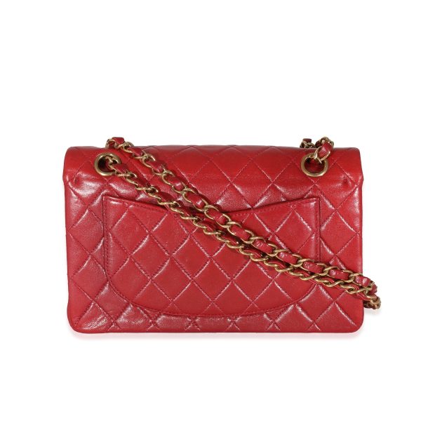 131749 pv Chanel Vintage 24k Red Quilted Lambskin Small Classic Double Flap Bag