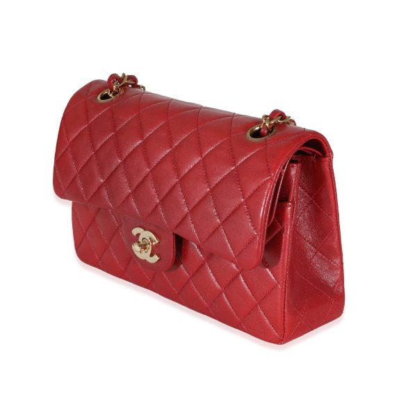 131749 sv Chanel Vintage 24k Red Quilted Lambskin Small Classic Double Flap Bag