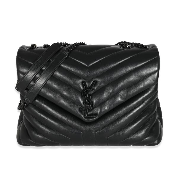 131755 fv Saint Laurent Black Matelassé Leather Medium Loulou Bag