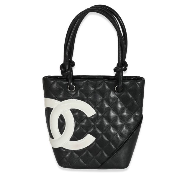 131757 fv Chanel Black White Quilted Lambskin Petite Ligne Cambon Bucket Bag