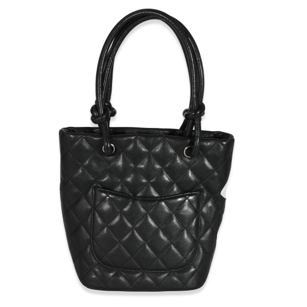 131757 pv Chanel Black White Quilted Lambskin Petite Ligne Cambon Bucket Bag