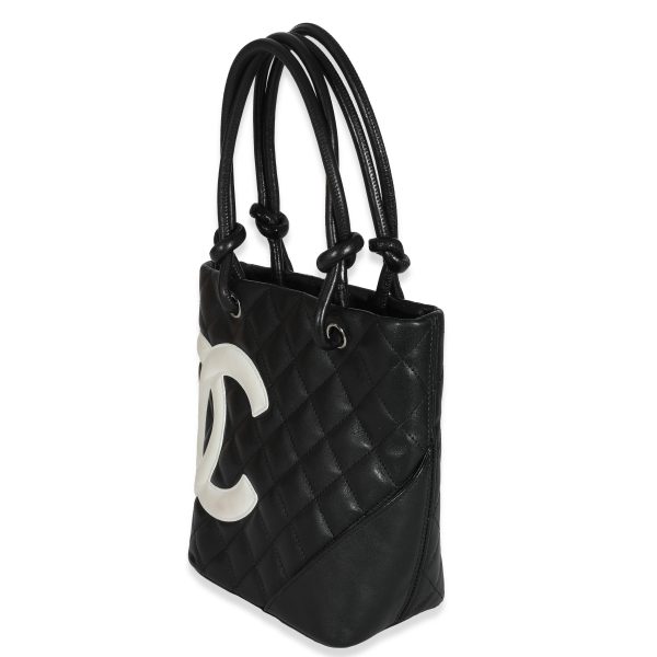 131757 sv Chanel Black White Quilted Lambskin Petite Ligne Cambon Bucket Bag