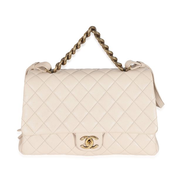 131875 fv Chanel Beige Quilted Sheepskin Trapezio Flap Bag