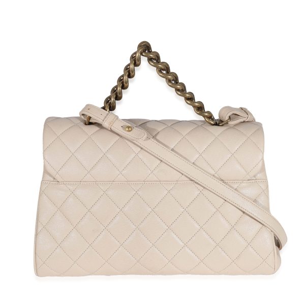 131875 pv Chanel Beige Quilted Sheepskin Trapezio Flap Bag