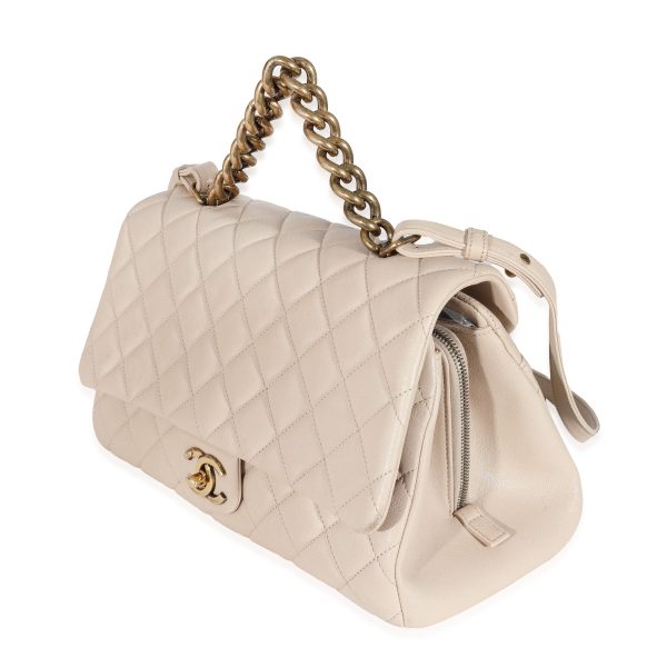 131875 sv Chanel Beige Quilted Sheepskin Trapezio Flap Bag