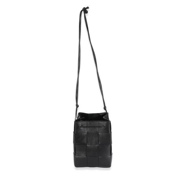 131927 bv Bottega Veneta Black Lambskin Intrecciato Small Cassette Bucket Bag