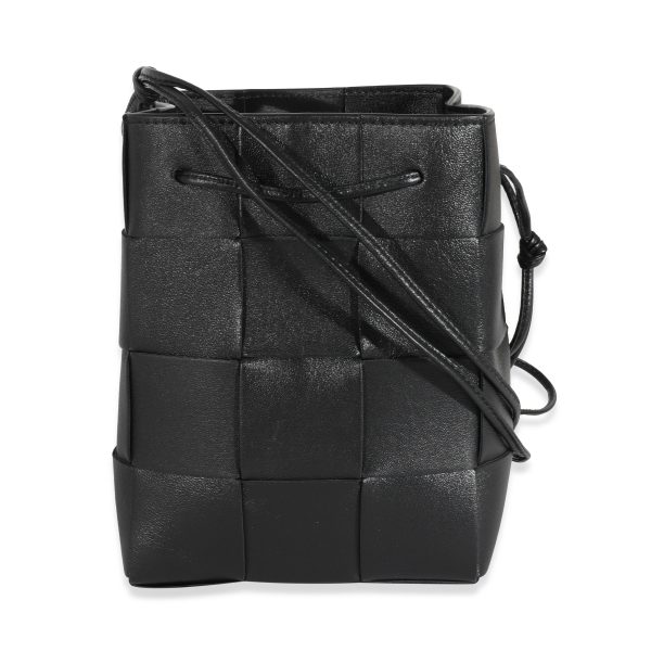 131927 pv Bottega Veneta Black Lambskin Intrecciato Small Cassette Bucket Bag