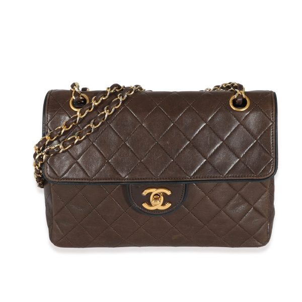 131965 fv Chanel Vintage Brown Lambskin 24k CC Flap Bag