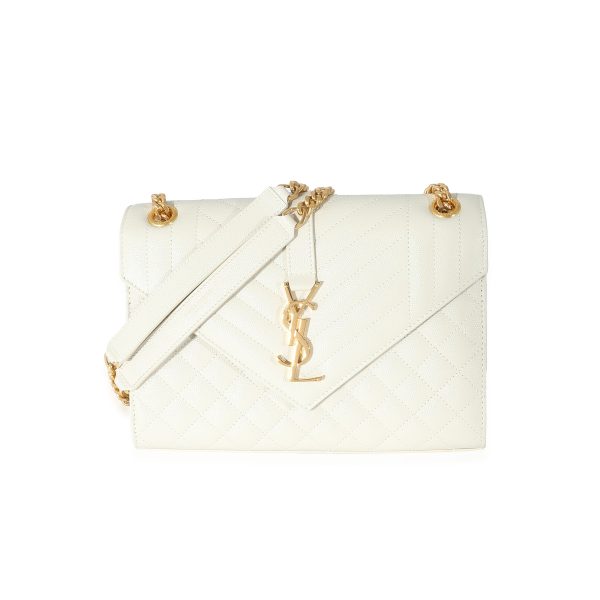 131999 fv Saint Laurent Blanc Vintage Mixed Matelassé Grain De Poudre Medium Envelope Bag