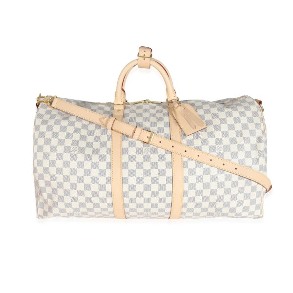 132007 fv Louis Vuitton Damier Azur Canvas Keepall Bandoulière 55