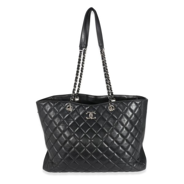 132057 fv Chanel Black Lambskin Classic Timeless Shopping Tote