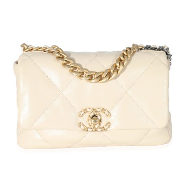 132065 fv Chanel 21P Beige Goatskin Medium Chanel 19 Flap Bag