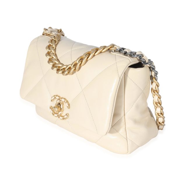 132065 sv Chanel 21P Beige Goatskin Medium Chanel 19 Flap Bag