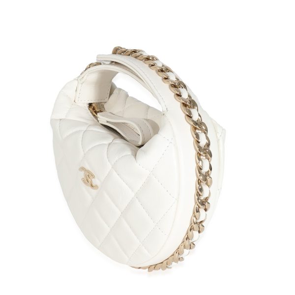 132070 sv b32e7f31 ae4e 430b a25f d854bc999437 Chanel White Quilted Lambskin Chain Around Mini Pouch