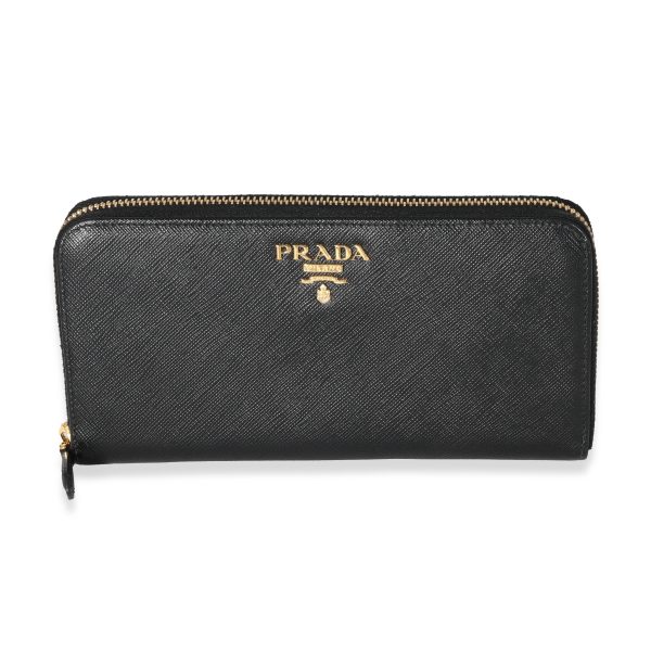 132097 fv cf179fc2 3878 46c7 afd1 e82416efb86d Prada Black Saffiano Long Zip Around Wallet