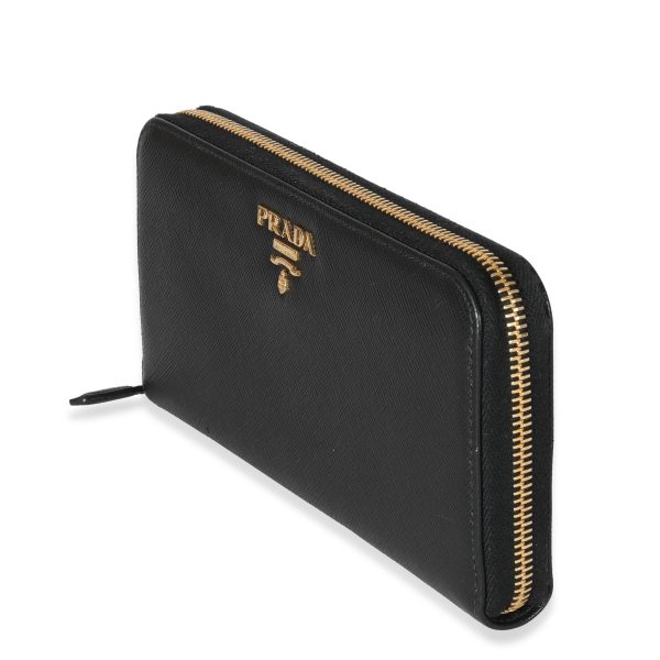 132097 sv 7bd9db25 0e73 4a1b ae97 cf2b9d16fd4a Prada Black Saffiano Long Zip Around Wallet