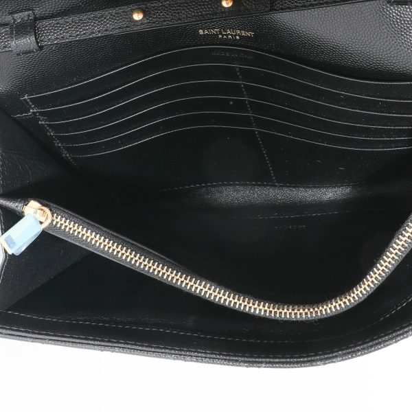 132102 ad2 Saint Laurent Black Grain de Poudre Mix Matelassé Envelope Chain Wallet