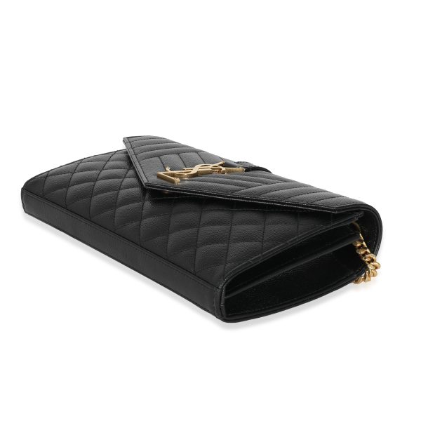 132102 box 79d3ebd3 65c5 4d21 a919 658fabb136d5 Saint Laurent Black Grain de Poudre Mix Matelassé Envelope Chain Wallet