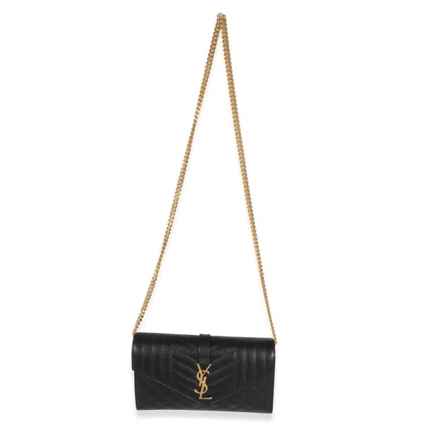 132102 bv 8fd6585d 352c 4ee3 a8f3 d66bffcfc2a1 Saint Laurent Black Grain de Poudre Mix Matelassé Envelope Chain Wallet