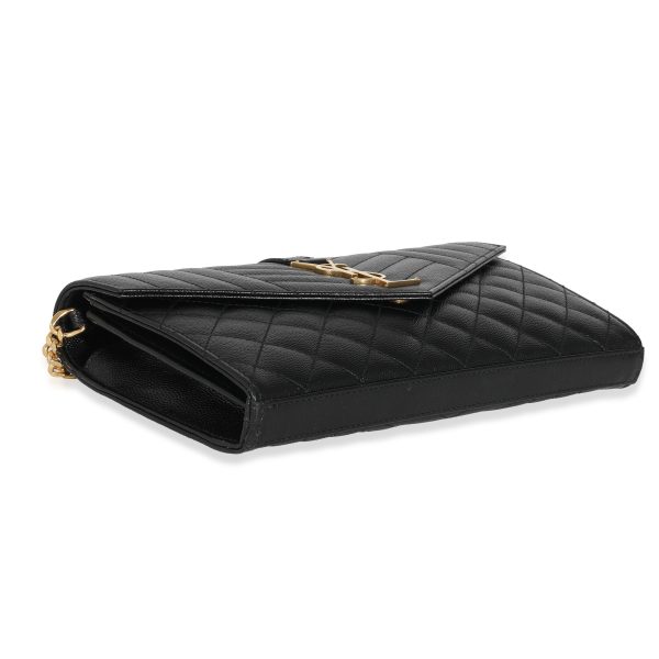 132102 clasp a60df1ff 73a5 48d3 a29c 90d164a75e35 Saint Laurent Black Grain de Poudre Mix Matelassé Envelope Chain Wallet