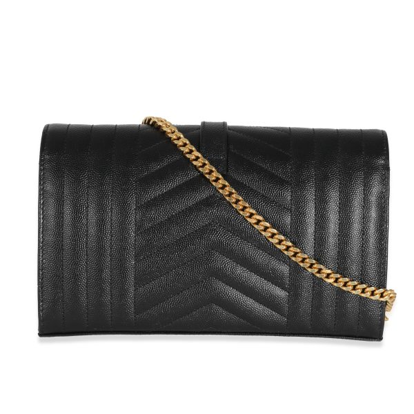 132102 pv 2131af92 2840 4b96 b606 e950a55b447a Saint Laurent Black Grain de Poudre Mix Matelassé Envelope Chain Wallet