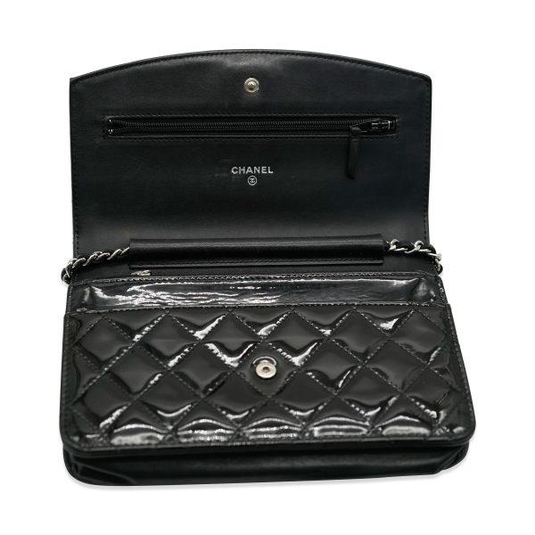 132107 box Chanel Black Patent Brilliant Wallet On Chain