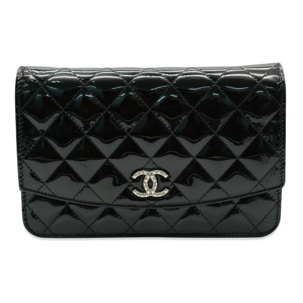 132107 fv Chanel Black Patent Brilliant Wallet On Chain