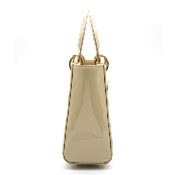 132109 av Christian Dior Beige Patent Cannage Calfskin Small Lady Dior