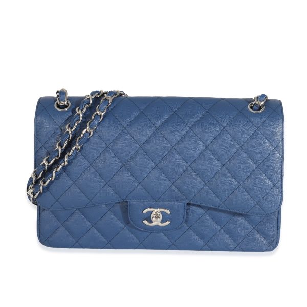 132123 fv Chanel 18C Navy Caviar Jumbo Classic Double Flap Bag