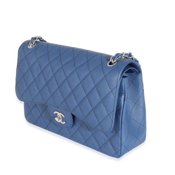 132123 sv Chanel 18C Navy Caviar Jumbo Classic Double Flap Bag