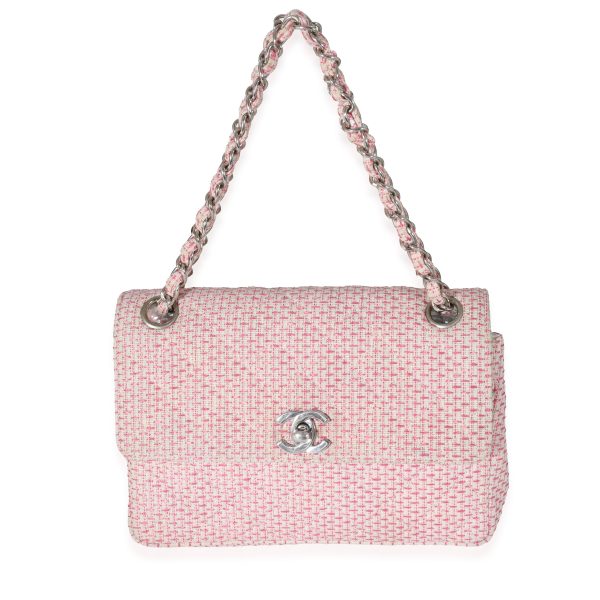 132127 fv 32736851 0740 4de2 a036 ab8111f87ea3 Chanel Woven Raffia Pink White Small CC Shoulder Flap Bag