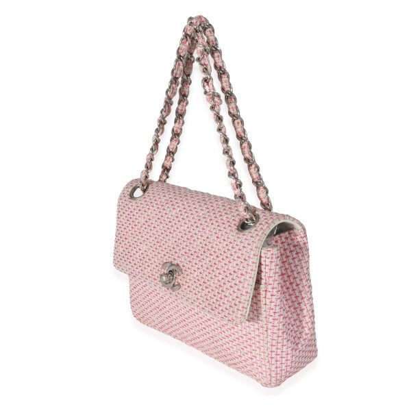 132127 sv 1f881f24 ced3 4104 b499 6d55a0d53236 Chanel Woven Raffia Pink White Small CC Shoulder Flap Bag