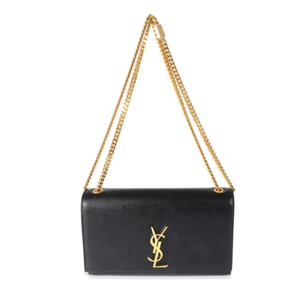 132129 clasp Saint Laurent Black Grain De Poudre Leather Medium Kate Bag