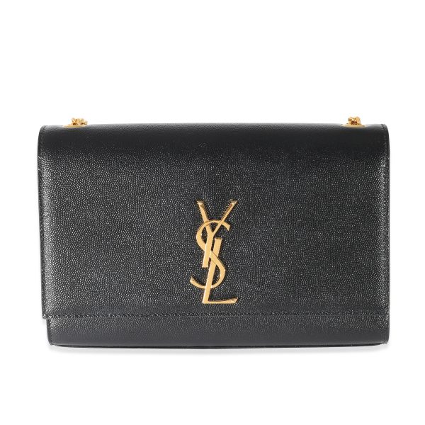 132129 fv Saint Laurent Black Grain De Poudre Leather Medium Kate Bag