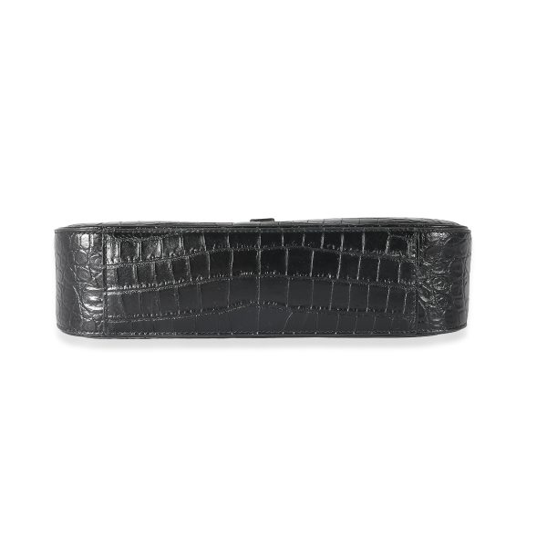 132132 clasp Saint Laurent Black Crocodile Embossed Le 5 à 7 Hobo