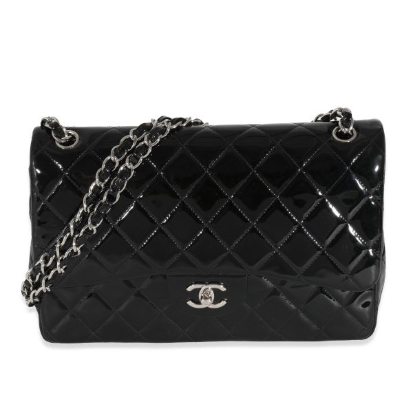 132144 fv Chanel Black Patent Classic Jumbo Flap Bag