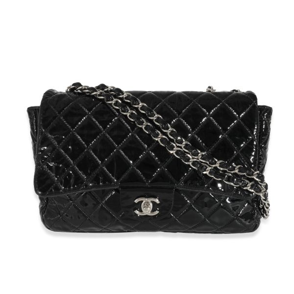 132189 fv Chanel Black Patent Soft Jumbo Single Flap Bag