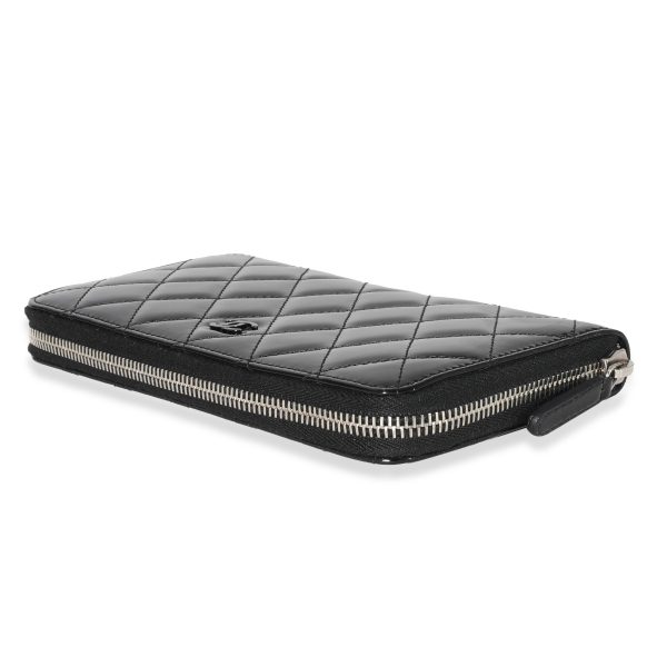 132190 box Chanel Black Quilted Patent Classic Continental Wallet