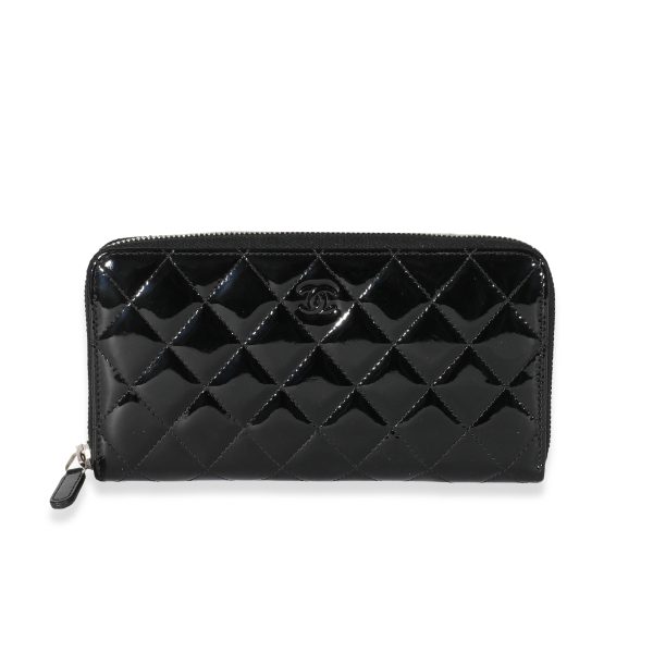 132190 fv Chanel Black Quilted Patent Classic Continental Wallet