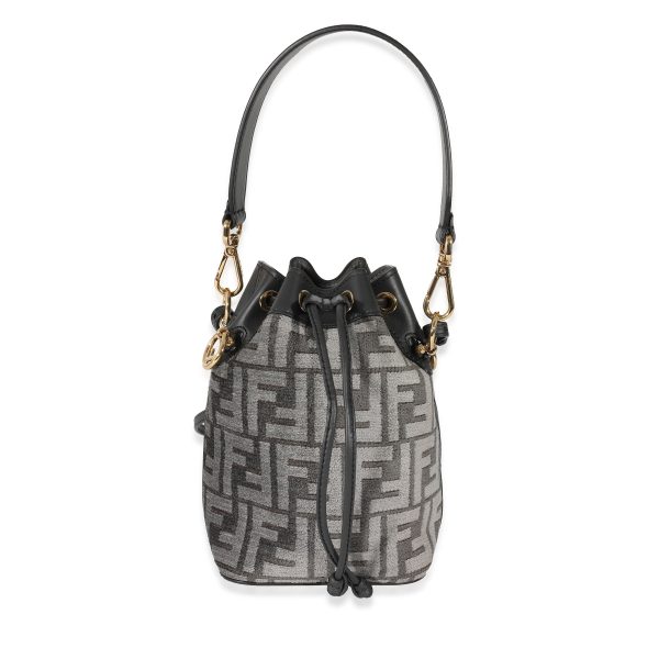 132288 fv Fendi Grey Tapestry Fabric FF Mon Tresor Bucket Bag