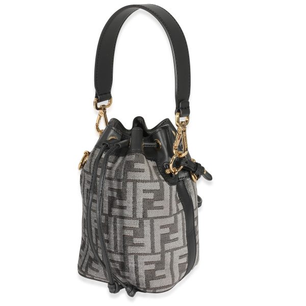 132288 sv Fendi Grey Tapestry Fabric FF Mon Tresor Bucket Bag