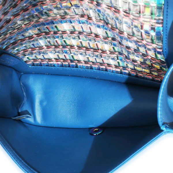 132299 ad1 820d99ca 0caf 4b13 a68c 809f674918f3 Chanel PVC Multi Colored Woven Blue Lambskin Old Medium Boy Bag