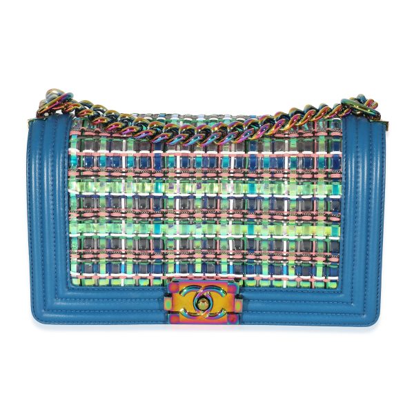 132299 fv d521b6b1 cf74 49e6 8202 dc9d89a41602 Chanel PVC Multi Colored Woven Blue Lambskin Old Medium Boy Bag